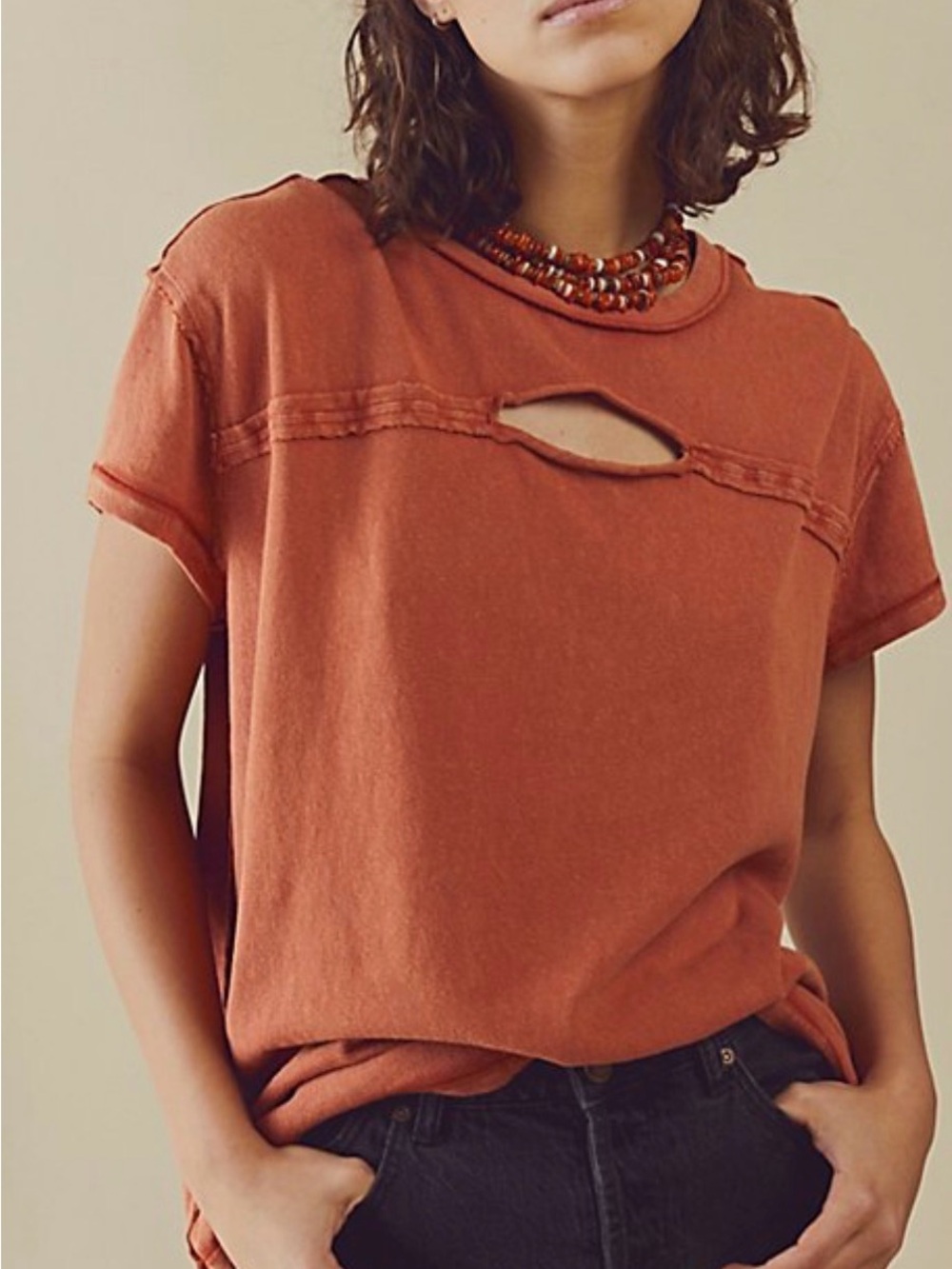 We The Free Rust Cutout Tee in Burnt Orange